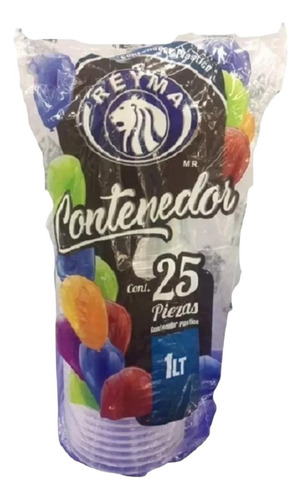Envase De 1 Un Litro Vaso Marca Reyma Con 25 Piezas Transparente