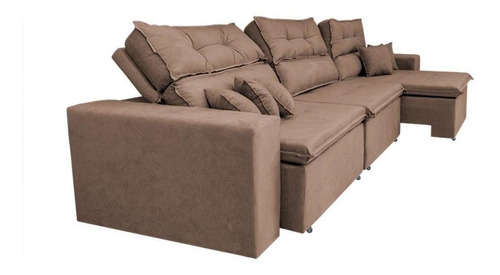 Sofá Cairo 4,12m Retrátil, Reclinável Tecido Suede Castor Cama inBox