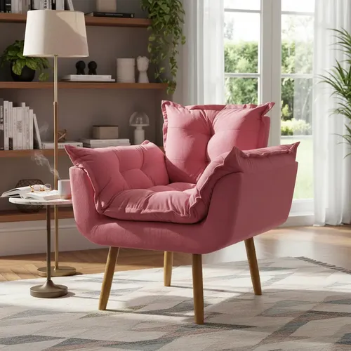 Poltrona Decorativa Amamentação Confortável Para Sala Recepção  Manicure Cadeira Reforçada Alice Suede Rosê