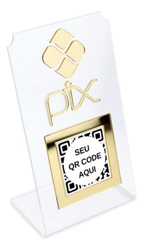 Placa Pix Qr Code Display Pagamentos Acrílico Transparente Cor Transparente e Dourado