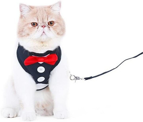  Cat Harness With Leash Adjustable Gentleman Suit Bow T...