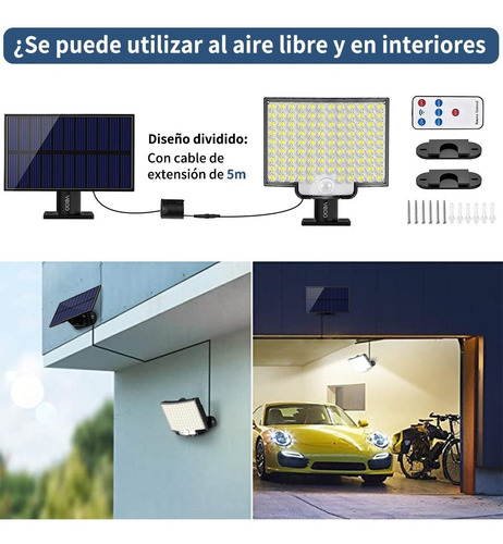 Vedd® Lámpara Solar Exterior Jardín Pared Sensor Luz 106 Led Estructura Negro