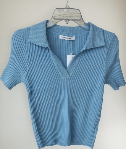 Blusa Dama De Punto Suave Cuello V Polo Manga Corta Cómoda