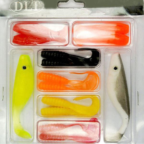 14pcs Suave Silicona Pesca Señuelos Tiddler Cebos Tackle Kit