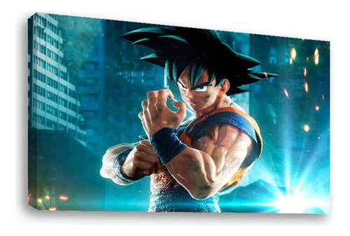 Cuadro Decorativo Canvas Moderno Goku Fondo Ciudad Color Natural Armazón Natural