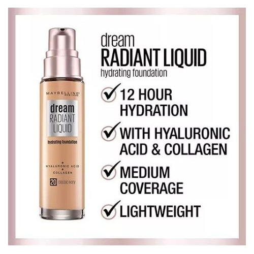 Base Maybelline Dream Radiant Liquid Con Ácido Hialurónico