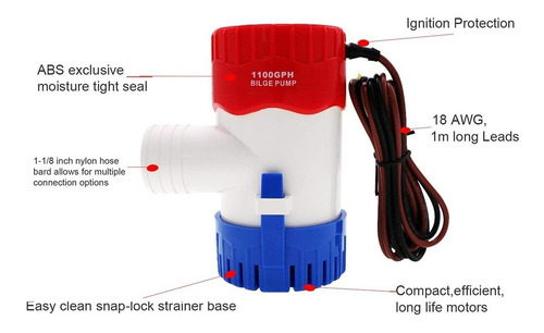 Imagen 5 de 6 de Bomba De Achique 1100 Gph 12v Nautica Pileta Sumergible