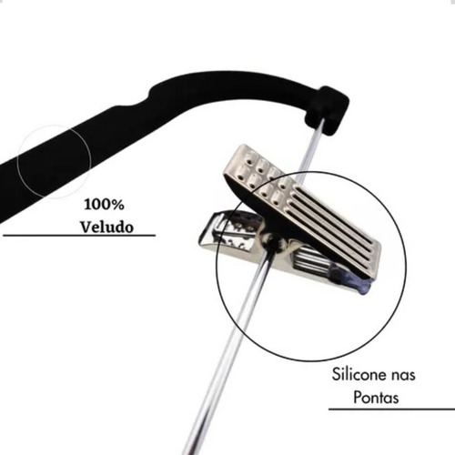 Kit 05 Unidades Cabide Slim Veludo Preto Com 10 Presilhas