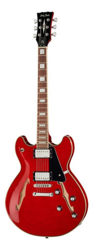 Guitarra eléctrica para zurdo Harley Benton Vintage Series HB-35Plus semi hollow de arce cherry brillante con diapasón de granadillo brasileño