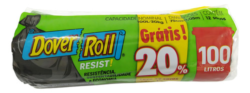 Saco Para Lixo Resist! Preto 100L 10un + 20% - Dover Roll