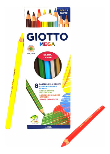 Lápices De Color Giotto Mega Largo Por 8 Unidades