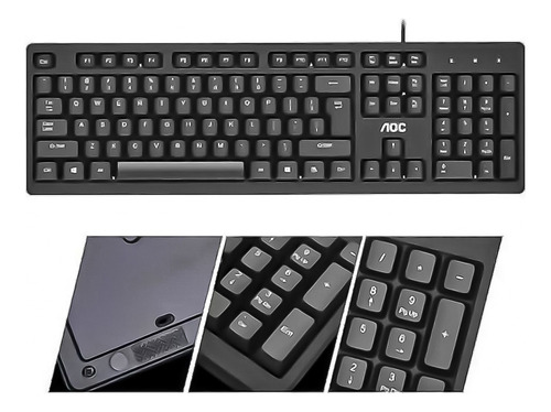 Teclado Alambrico Para Pc Aoc Kb161 104 Teclas Ergonómicas Color del teclado Negro