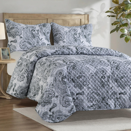 Colcha Reversible 3 Piezas Individual Xl Gris Ultrasuave