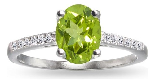 B. Anillo De Corona Ovalada De Topacio Blanco Y Peridoto De 