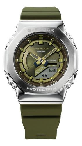 Reloj Casio G-shock Gm-s2100-3a Sumergible Acero Antigolpes Color De La Malla Verde Color Del Bisel Plateado Color Del Fondo Verde