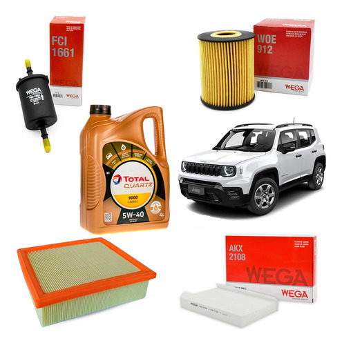 Kit De 4 Filtros Y Aceite Total 5w40 Jeep Renegade 1.8  Wega