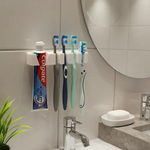Suporte Escova E Pasta De Dente Parede Higienico ​Porta Branco