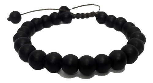 Pulseira Masculina Bolinha Preta Fosca Murano Ônix Regulável