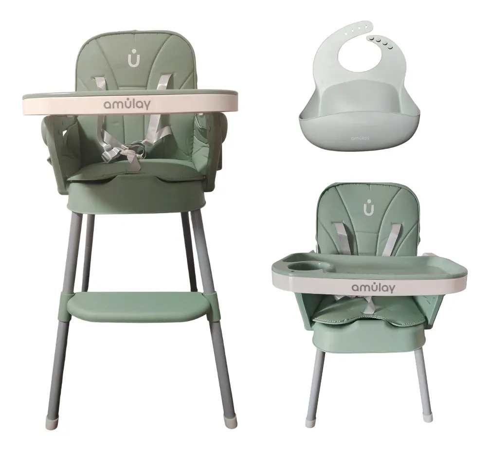 Silla Periquera Para Bebe Alta Plegable Portatil 3 En 1 Color Verde