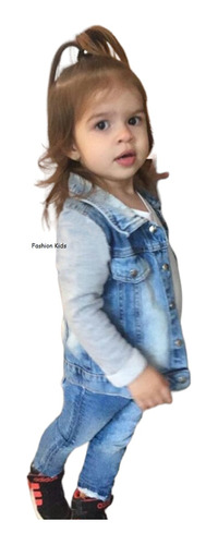 Kit Jaqueta Fashion Jeans Lycra E Calça Bebê Menina 