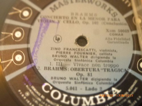 Vinilo Lp De Bruno Walter -- Brahms (xx711 (Usado)