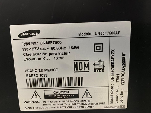 Pantalla Samsung Mod: Un55f7500af (Usado)