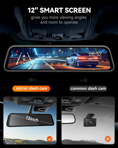 Wolfbox G840s 12 4k Mirror Dash Cam Backup Camera, 2160p...