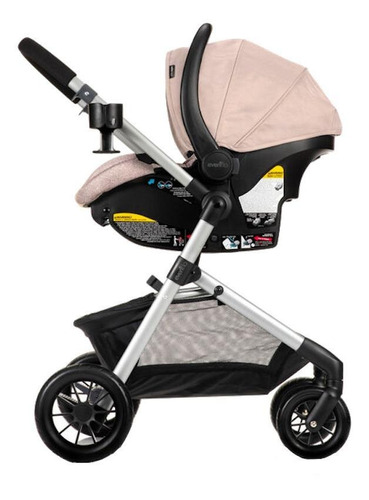 Carriola de paseo travel system Evenflo Pivot modular travel system sandstone con chasis color plateado