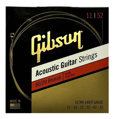 Encordoamento Gibson Violão Aço 011 052 Bronze 80/20 U-light