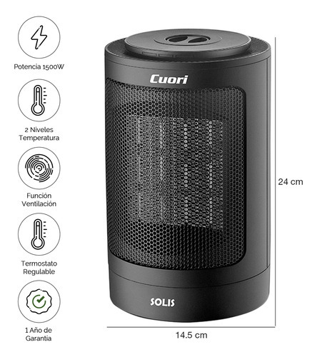 Caloventilador Oscilante 2 Niveles Calor 1500w Cuori Solis Color Negro