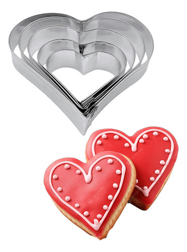 5 Cortadores Galletas Forma Corazones Postres Reposteria Color Gris