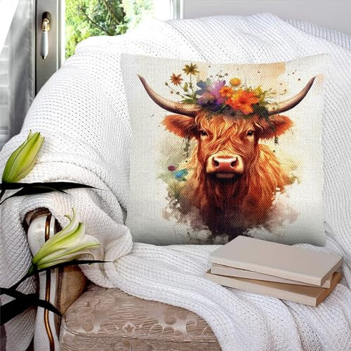 Fundas De Almohada Cuadradas De Lino Con Diseño Vaca