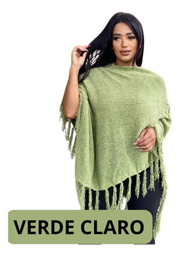 Poncho Tricot Em Fio Mousse Estilo Boho Com Franja Ref: 39