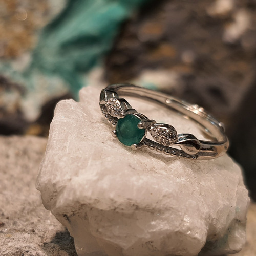 Anillo Compromiso Plata 925 Con Esmeralda Colombiana
