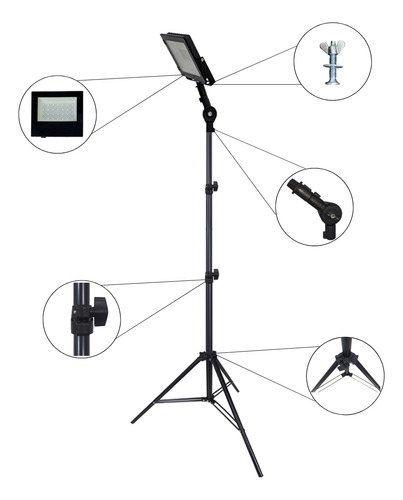 Tripé Reclinável C/ Holofote 50w  Refletor Iluminação Led