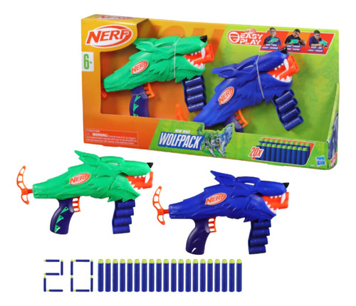 Nerf Wild Wolfpack - Pack 2 Lanzadores Diseño Lobo 6+ Verde