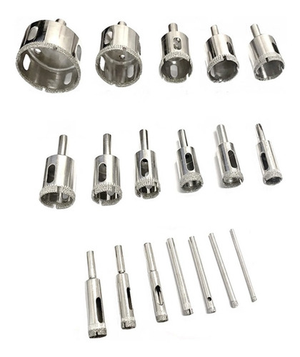 Kit 18 Brocas Diamantadas Serra Copo Vidro Mármore Cerâmicas