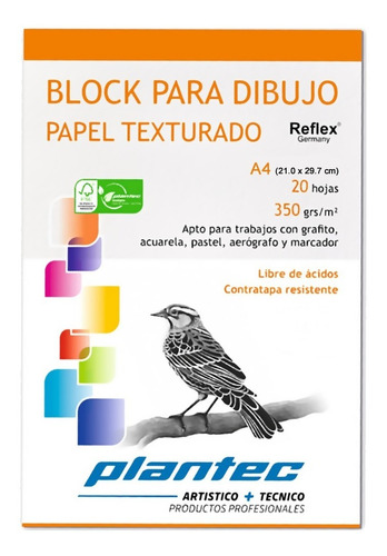 Block Para Dibujo Papel Texturado Plantec A4 350g 20h