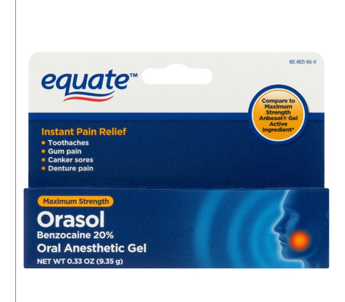 Equate Orasol Benzocaina 20% Anestesia Oral Gel 9.35gr 