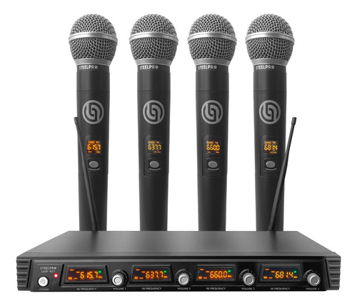 Set 4 Micrófonos Inalámbricos Profesionales Uhf 70m Steelpro