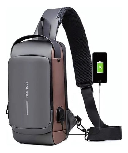 Combo Mochila Antirrobo Usb + Powerbank + Auriculares F9 Gris/dorado Liso