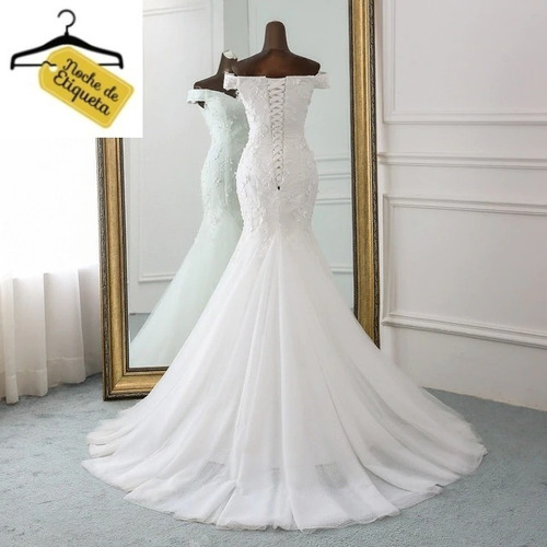 Imagen 2 de 5 de Vestido De Novia Corte Sirena Manga En Hombro Tul/bordado