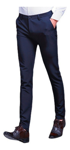 Pantalones De Vestir Hombre Formal Slim Color Sólido