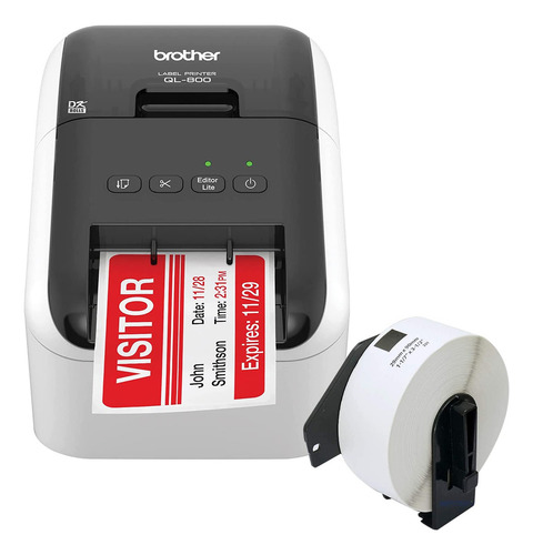 Brother Ql-800 Impresora Profesional De Etiquetas Conectividad Usb Con Cable 2.4 Pulgadas De Ancho, 300 X 300 Ppp, 93 Etiquetas Por Minuto, Cortador Automático, Impresión En Negro Y Rojo, Incluye