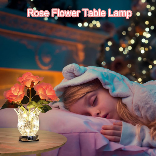 Lámpara De Mesa De Flores De Rosas, Lámpara Led De Mesa De N