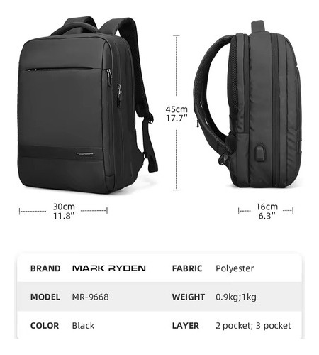 Mochila Bolsa Mark Ryden Premium Notebook 15.6 35l Preto Liso