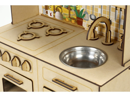 Imagen 6 de 9 de Cocinita De Juguete Con Heladera De Madera Juego Infantil