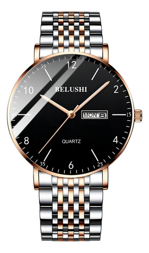 Reloj Hombre Inoxidable Fluorecente Resistente Agua 3 Bar Bs Correa Dorado-negro