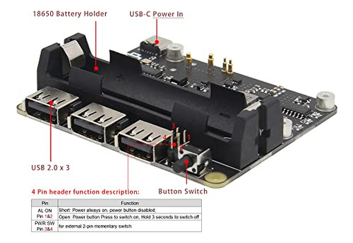 Placa De Expansión Geekworm Raspberry Pi Zero 2 W 18650 Ups