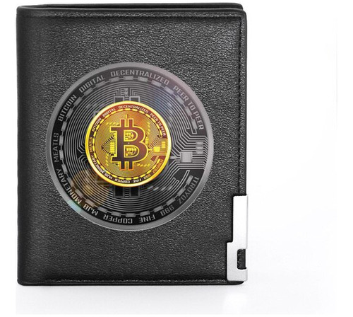 Billetera De Cuero Con Estampado De Símbolo De Bitcoin Para